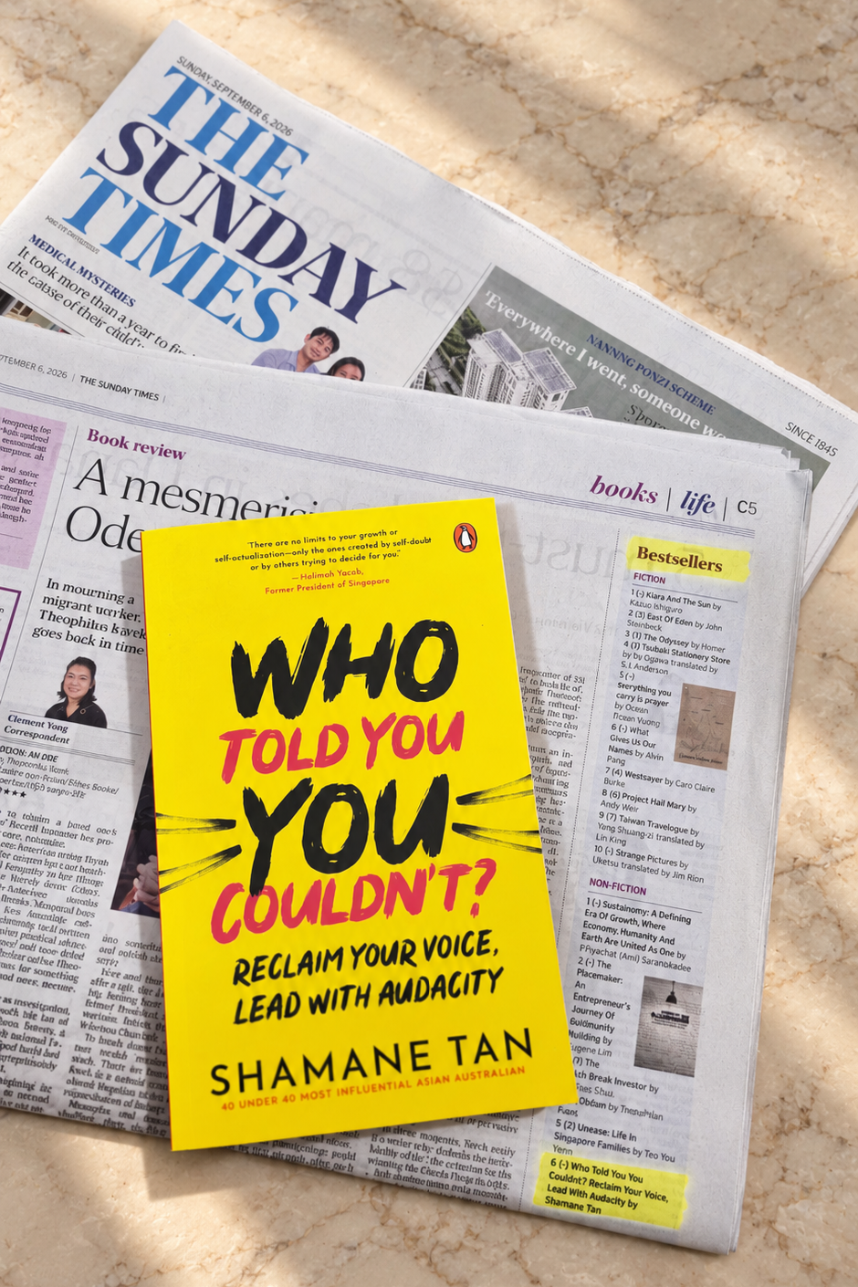 Who Told You You Couldn't? by Shamane Tan featured on The Sunday Times Bestsellers list