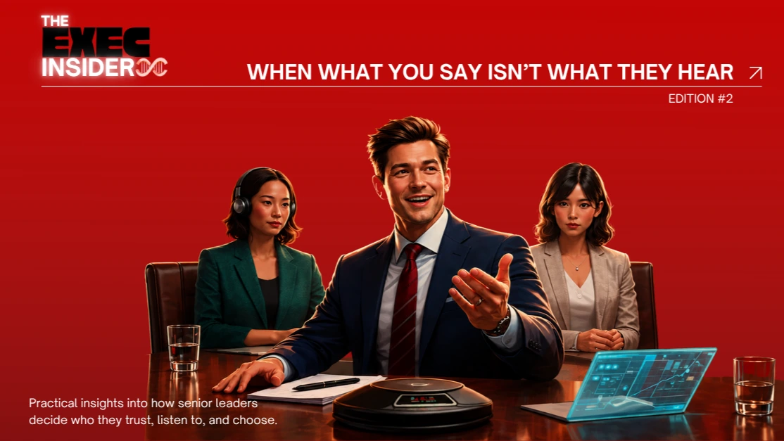 The Executive Insider, edition #2: When What You Say Isn’t What They Hear. Original red-and-black newsletter cover.