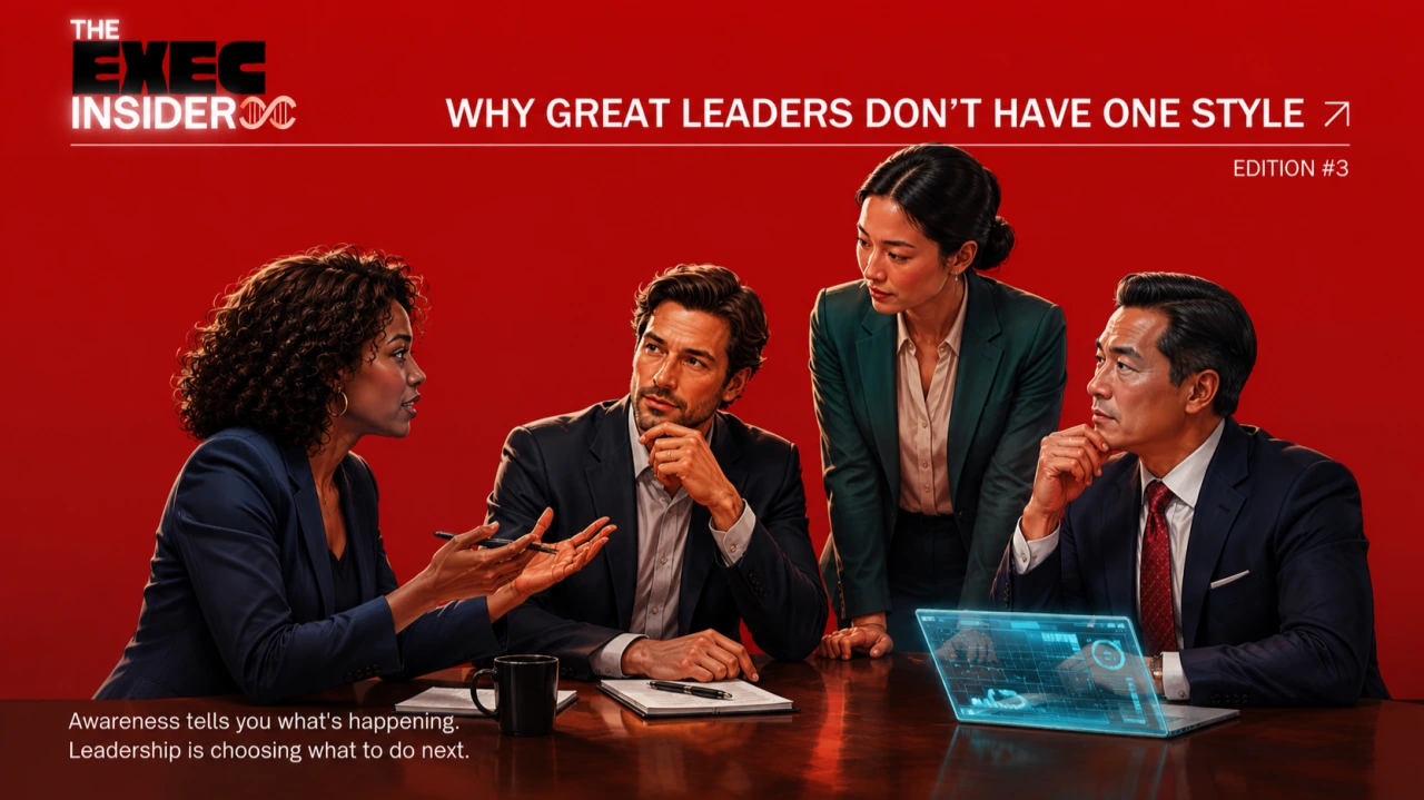 The Executive Insider, edition #3: Why Great Leaders Don't Have One Style. Original red-and-black newsletter cover.